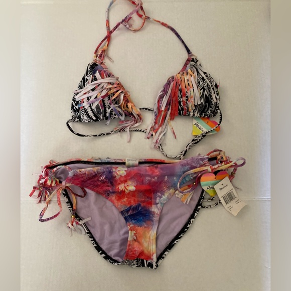 🌞NWT Raisins Aztec Print Padded Bra Top & Watercolor Bikini w/ Fringe A - Picture 2 of 13